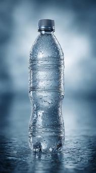 水滴のついた冷たいミネラルウォータボトルの写真