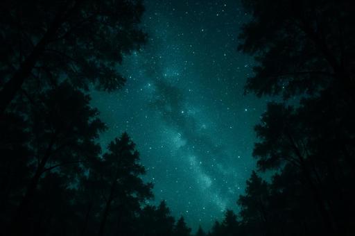 森の中から見た星空 森の中から見た星空の写真