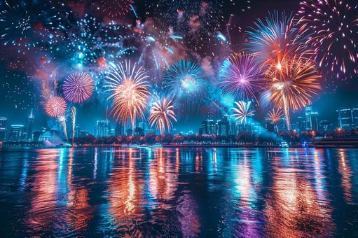 夏の夜を彩る都会の花火大会 夏の夜を彩る都会の花火大会の写真