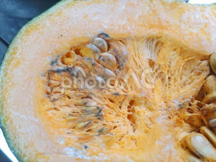 カビの生えたカボチャ カボチャ,断面,カビの写真素材