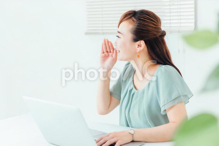 PCを使うビジネスウーマン 教える,女性,言うの写真素材