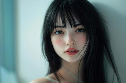 微笑の美しい黒髪日本女性の写真