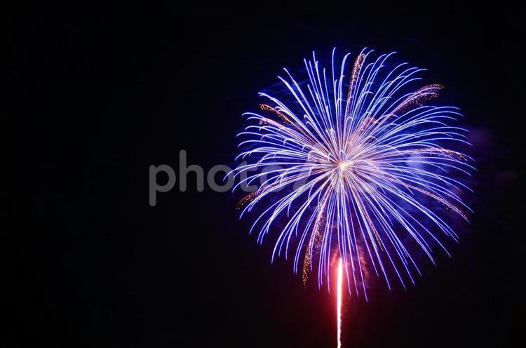 綺麗に開いた一つの青い花火、夏の風物詩 花火,大きい,複数の写真素材