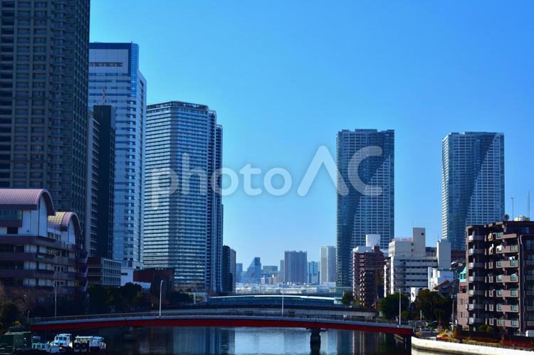 大きな川とビル風景 川,河,河川の写真素材