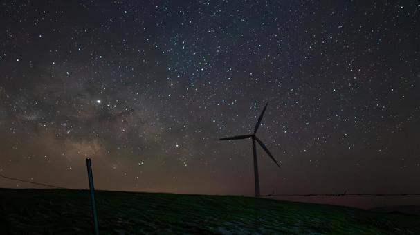Photo, starry sky full mark, wind power generator, night sky, 
