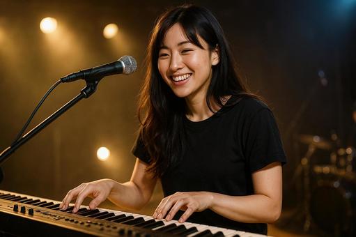 女性シンガーソングライターとキーボードの写真