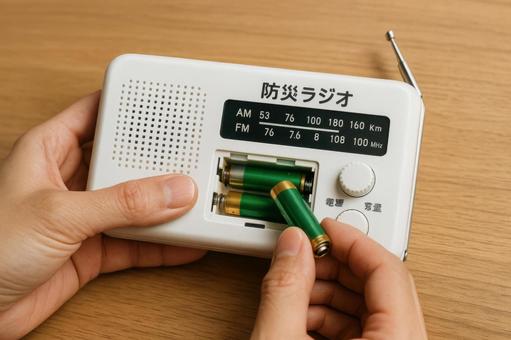 防災ラジオの電池を入れ替える手元の写真