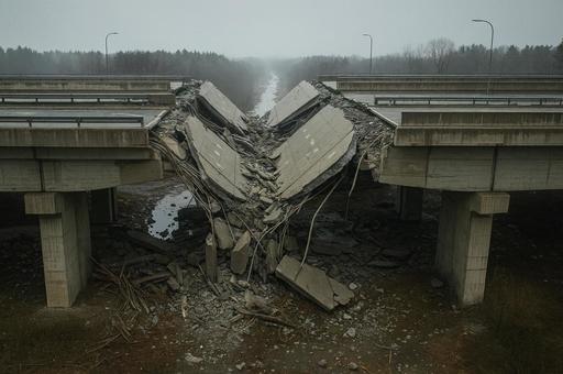 崩れ落ちた高速道路の橋の写真