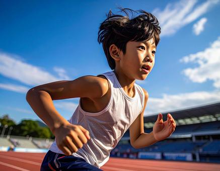 陸上競技をする少年 陸上競技をする少年の写真