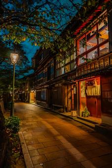 【石川】夜のひがし茶屋街 ひがし茶屋街,石川,金沢の写真素材