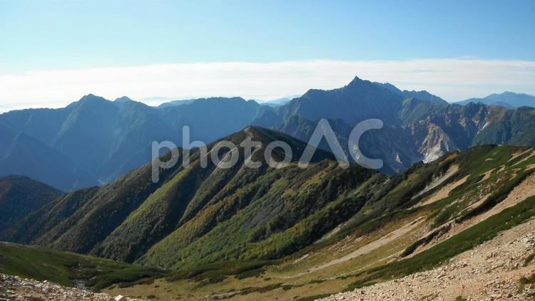 北アルプス・後立山連峰・野口五郎岳付近 夏山,早朝,北アルプスの写真素材