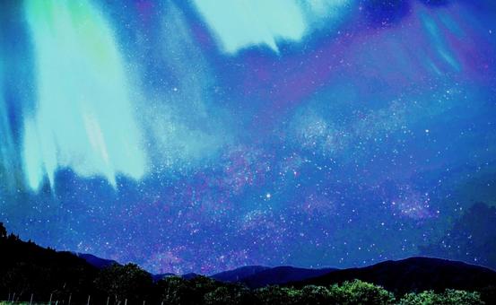 空のカーテンと星々 オーロラ,星空,夜空の写真素材