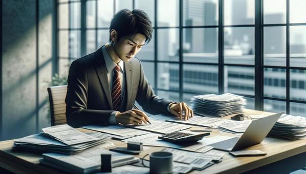 일본인 샐러리맨 도쿄의 고층 빌딩에서 일, 회사, 사무실, 남성, JPG