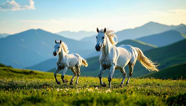 馬の親子、走る 馬の親子、走るの写真