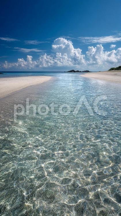 きらめく浅瀬と青い空のビーチ 海,水,浅瀬の写真素材
