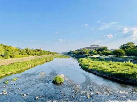 賀茂大橋から望む夏の京都鴨川2 鴨川,京都,京都市の写真素材