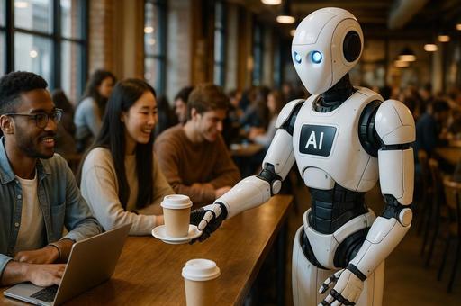 AIロボットと人々の交流 AIロボットと人々の交流の写真