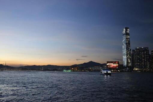 香港　ビクトリアハーバー　サンセット ビクトリア・ハーバー,ビクトリアハーバー,香港の写真素材