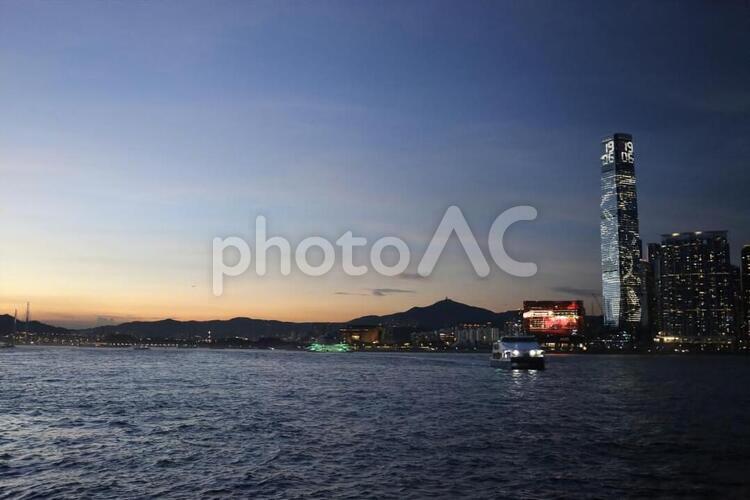 香港　ビクトリアハーバー　サンセット ビクトリア・ハーバー,ビクトリアハーバー,香港の写真素材
