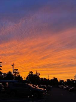 138‗天空を染める 夕焼け,空,オレンジの写真素材