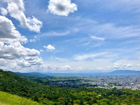 高台から望む街並み 若草山,一重目,頂上の写真素材