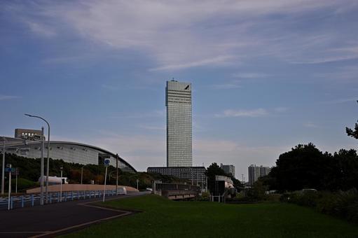 紅色の空に伸びる都会の高層ビル 高層ビル,ビジネス街,夕暮れの写真素材