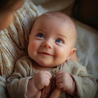 母に抱かれる赤ちゃんの写真