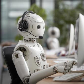 テクノロジーの進化を示すロボットサポート テクノロジーの進化を示すロボットサポートの写真