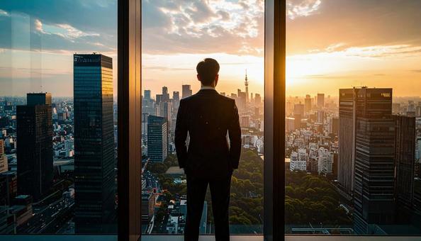 将来を考える日本人ビジネスマン 将来を考える日本人ビジネスマンの写真