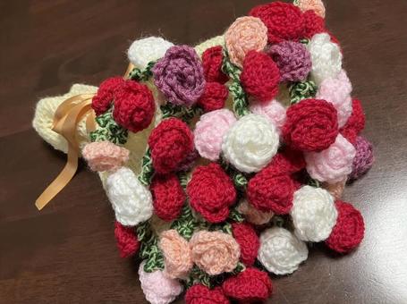 バラの花束ブランケット 花束ブランケット,ばらの花束,毛糸の写真素材