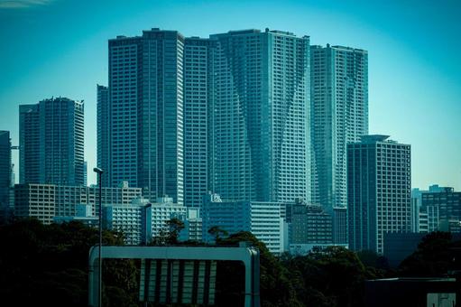 ビル群と青空の遠景 ビル群と青空の遠景 高層ビル,都市,東京の写真素材