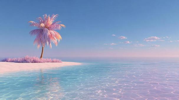 日の光を浴びて輝く、クリアな水と白い砂浜の写真