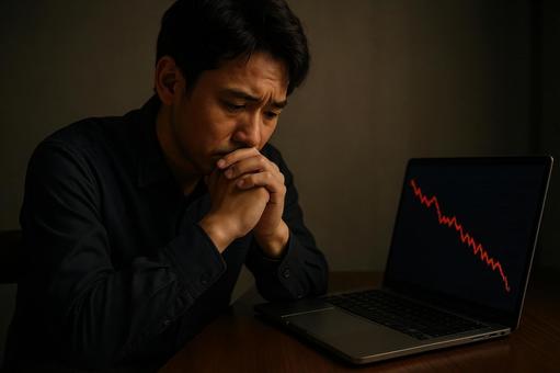 投資の失敗に落ち込む表情の男性 投資の失敗に落ち込む表情の男性の写真