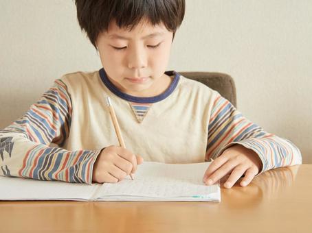 Elementary school students doing homework, primary school students, boy, home work, JPG