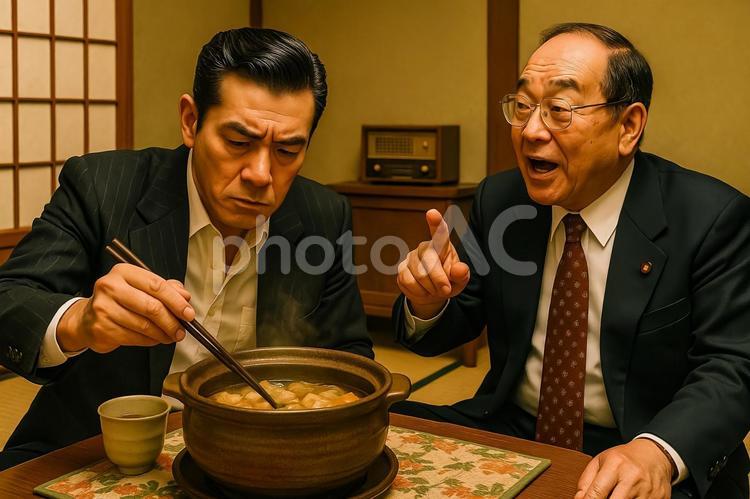 政治家の先生を接待する 接待,鍋,政治家の写真素材