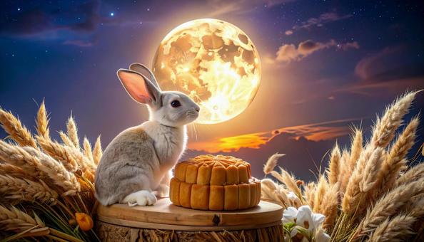 月を見るうさぎの写真