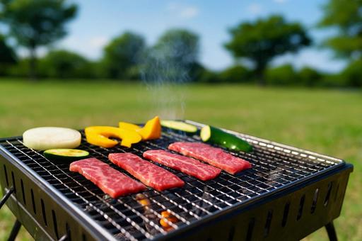 青空の下のBBQグリル 青空の下のBBQグリルの写真