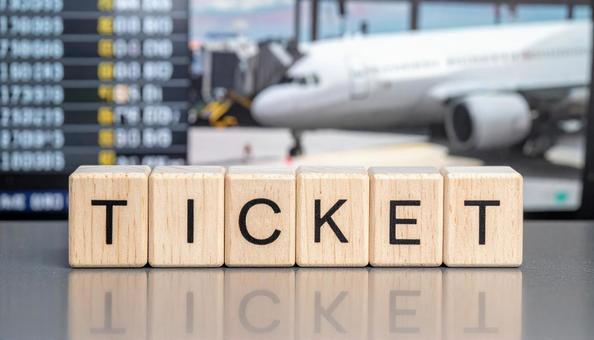 チケットの英単語TICKETのブロック チケットの英単語TICKETのブロックの写真