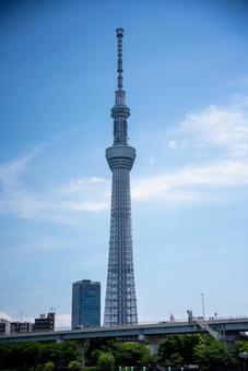 青空にそびえる東京スカイツリー 東京スカイツリー,スカイツリー,タワーの写真素材