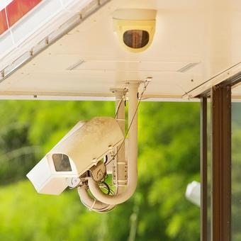 Security camera in front of the store, surveillance camera, recording, crime prevention, JPG