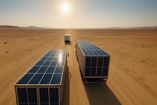 砂漠の太陽光トラック 砂漠の太陽光トラックの写真