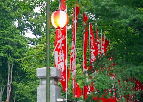 神社に旗めく幟旗 幟旗,お参り,お囃子の写真素材