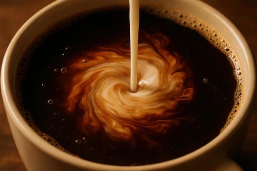 混ざり合うミルクとコーヒー 混ざり合うミルクとコーヒーの写真