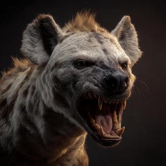 暗闇に浮かぶハイエナの顔の写真