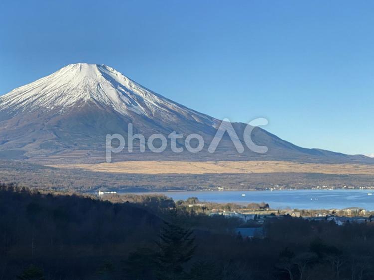 富士山☆山中湖☆快晴 富士山,湖,山中湖の写真素材