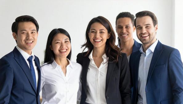 ビジネス仲間と一緒に笑うビジネスウーマンの写真