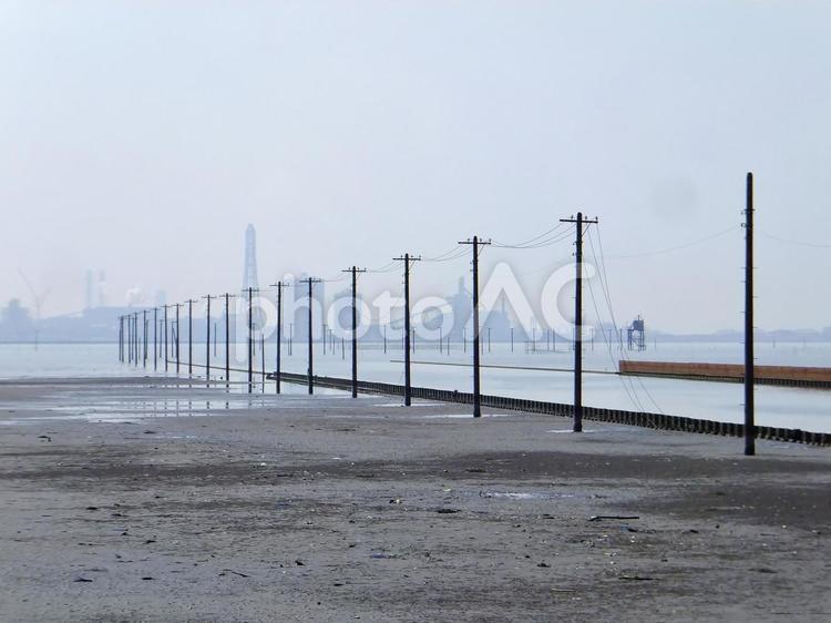 ＜千葉県＞江川海岸（木更津市） 江川海岸,電柱,電信柱の写真素材