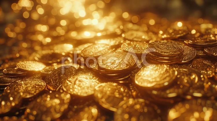 大量の黄金に輝く金貨 金貨,コイン,ゴールドの写真素材