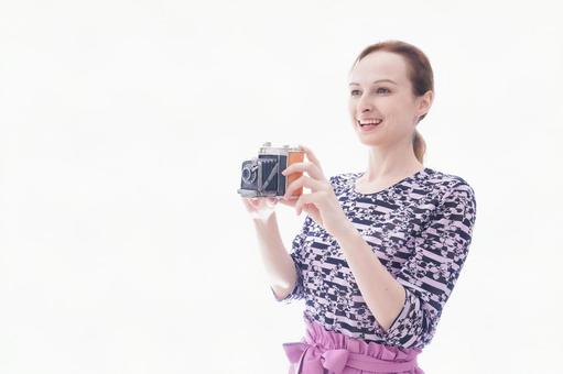 Photo, college students, compact camera, copy space, 
