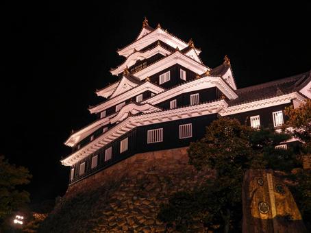 ライトアップされた岡山城天守閣 ライトアップされた岡山城天守閣 岡山城,ライトアップ,烏城灯源郷の写真素材